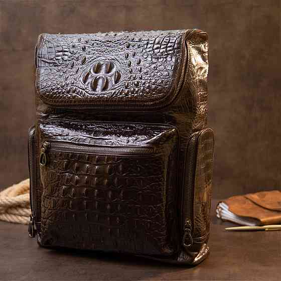 Рюкзак під рептилію шкіряний Коричневий (Vintage) Київ