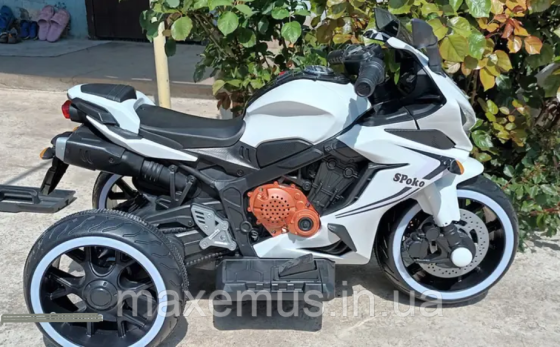 Электромотоцикл детский на аккумуляторе 3-х колесный SPOKO N-518 электрический мотоцикл для детей белый Мостиська