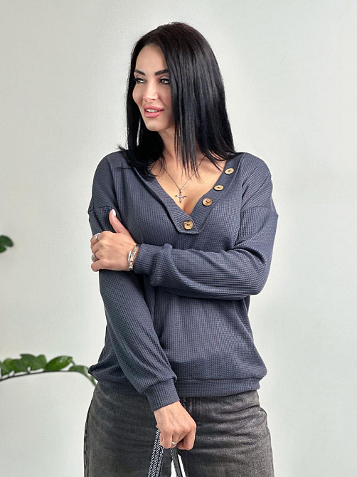 Жіночий пуловер з гудзиками "Pearl" оптом | Батал Графіт, 50-52 Київ - фото 3