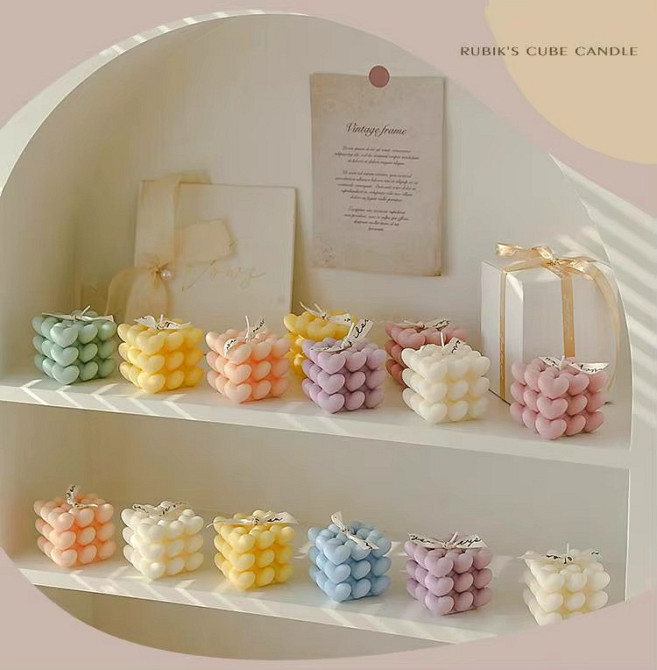 Свічка ароматична "Кубик сердець" ручної роботи у рожевому кольорі Кам'янець-Подільський - фото 2