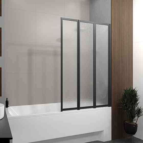 Шторка на ванну трехэлементная Style 1000х1500мм (right) black matt, стекло 4мм grape Киев