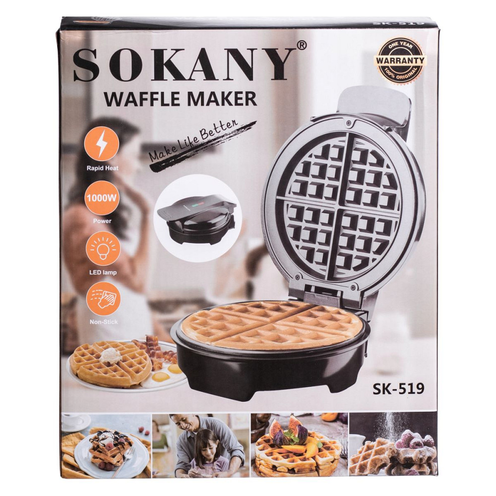 Sokany Вафельниця для бельгійських вафель з антипригарним покриттям і LED-індикатором 1000 Вт к Коломия - фото 5