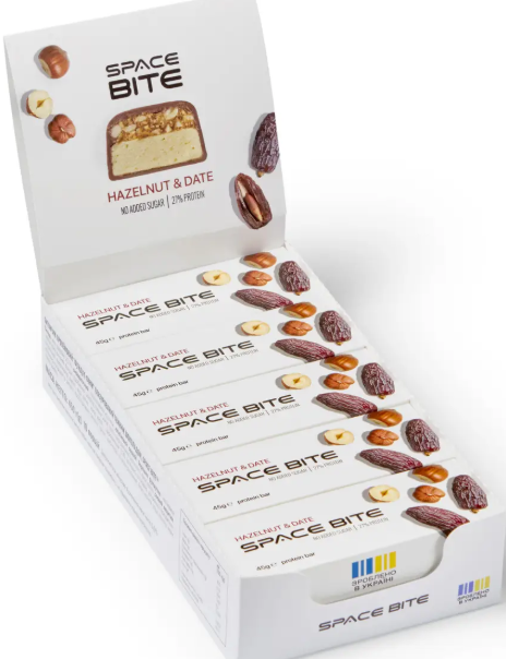 Батончики протеиновые Space Bite 10x45g финик с лесным орехом Киев - изображение 1