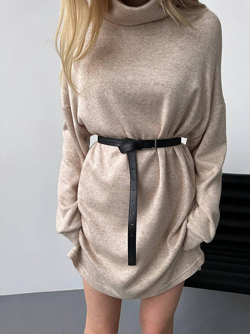 Женское теплое базовое платье турецкое двухсторонняя ангора Бежевый Одесса - изображение 10