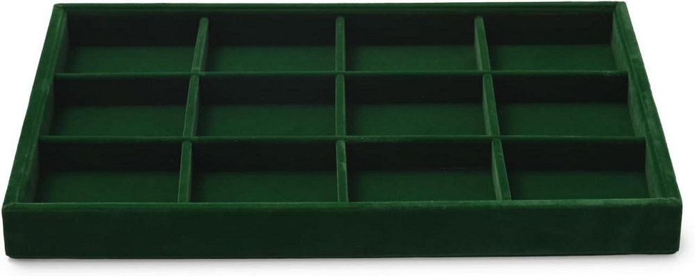 Лоток для украшений Velvet 12 отделений Темно-зеленый 35×24×3.5 см бархатный органайзер штабелируемый для Киев - изображение 1