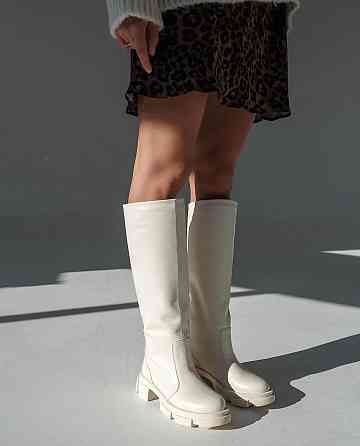 Шкіряні чоботи жіночі зимові на низькому ходу молочні / Чоботи на зиму теплі на хутрі р. 37-41 Коломия