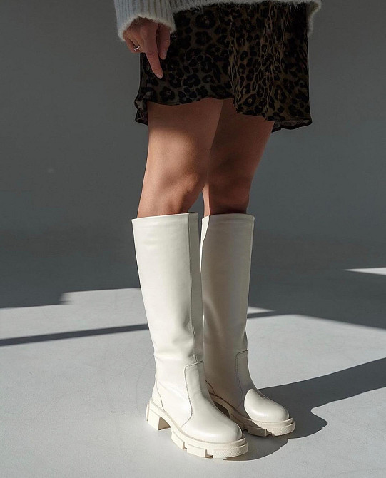 Шкіряні чоботи жіночі зимові на низькому ходу молочні / Чоботи на зиму теплі на хутрі р. 37-41 Коломия - фото 3