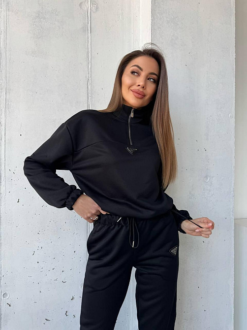 Жіночий повсякденний костюм-двійка: кофта та штани двохнитка-петля Чорний, 46 Одеса - фото 8
