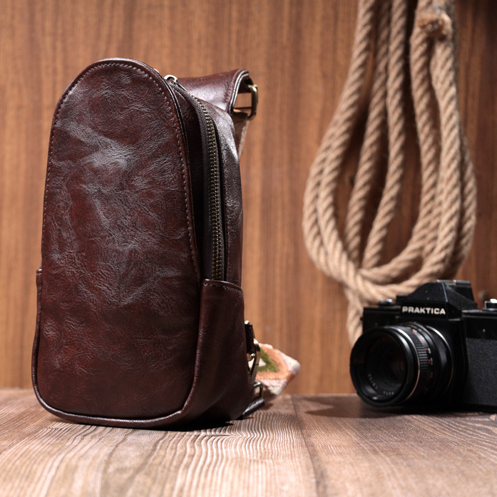 Зручна сумка через плече в модному кольорі з екошкіри Vintage 22794 Коричневий Київ - фото 9