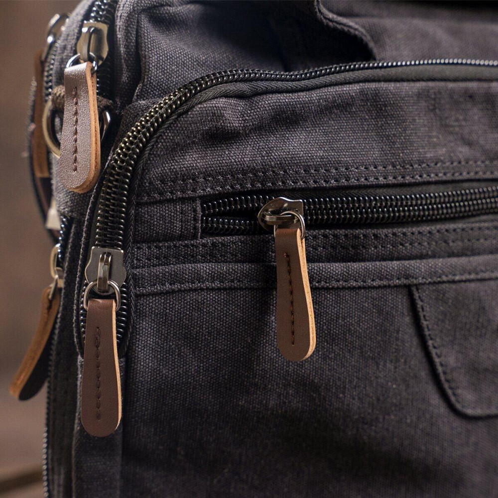 Сумка текстильна для ноутбука на два відділення Vintage 20177 Чорна Київ - фото 6