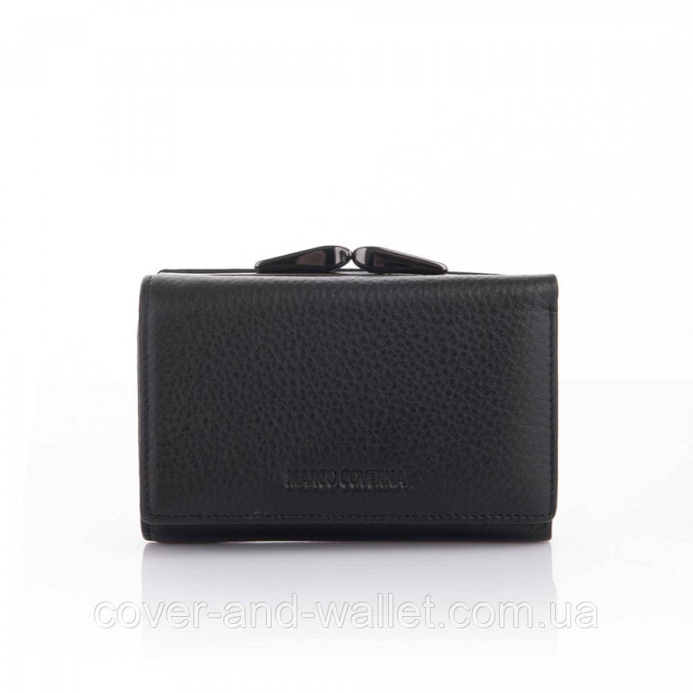 Женский черный кошелек небольшого размера из натуральной кожи с монетницей Marco Coverna W 003 Киев - изображение 3