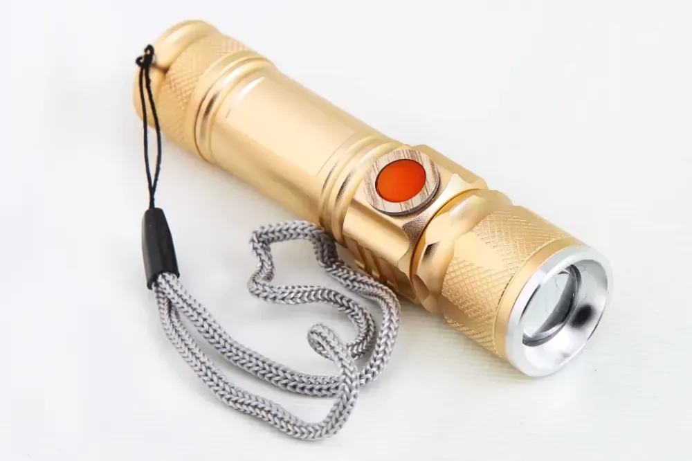Ожектор ручної метали з золотистою лінзою (3 режими, під USB зарядку) Вінниця - фото 1