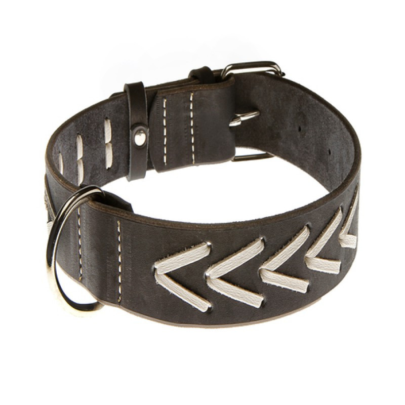 Нашийник 4385 30мм "Класик преміум" шкіряний прикрашений плетінням Синій Вінниця - фото 1