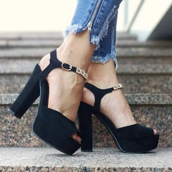 Жіночі Чорні Босоніжки на Каблуці Замшеві Модельні (розміри: 40) — 4-8 Дніпро - фото 5