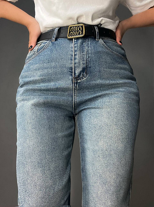 Джинсы женские Sterling 9203 MOM с ремнем стрейчевые бананы синие , синий, 30, 30, 84 см, 112 см Одесса - изображение 9