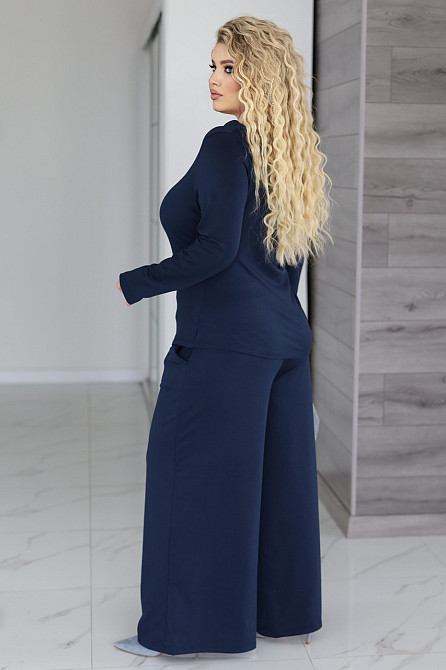 Жіночий базовий костюм з широкими штанами "Profit" | Норма і батал Темно-синій, 54-56 Київ - фото 2