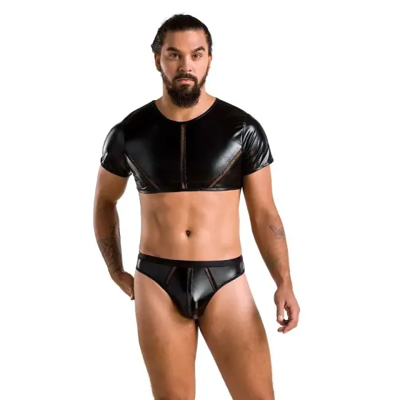 Комплект чоловічої білизни під латекс Passion 057 SET PETER L/XL Black, кроп-топ, стринги Львів