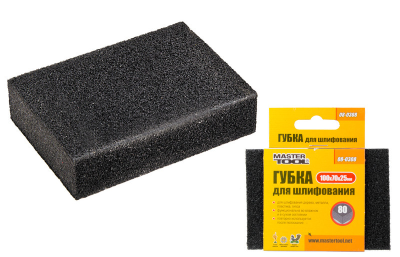 MASTERTOOL Губка для шліфування MASTERTOOL Р80 100х70х25 мм 08-0308 Киев - изображение 1