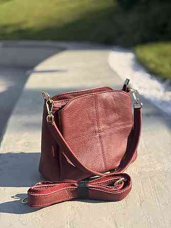 Женская кожаная сумка с тремя секциями Красный (Vintage) Киев