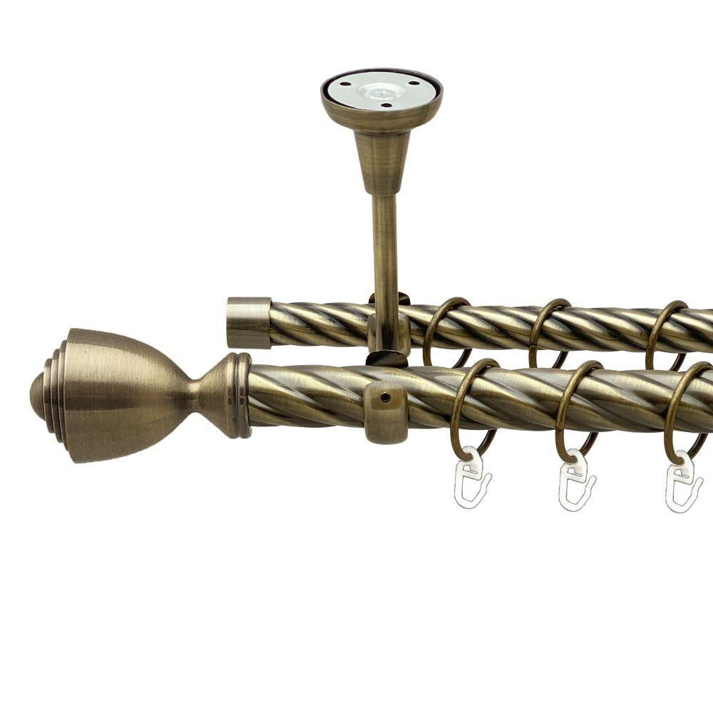 Карниз Orvit Палаціо металевий дворядний відкритий до стелі скручена труба кільце металеве Антик 25\19 мм 200 см (00-00019127) Львів - фото 1