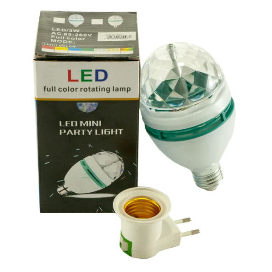 Світлодіодна диско-лампа Ball RHD-15 LY 399 E27: обертова, 3 LED (RGB), з перехідником у розетку Одеса