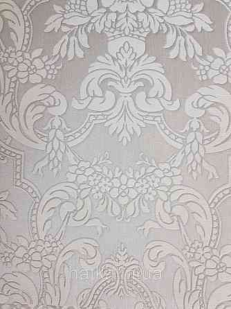 Шпалери вінілові на флізеліні Rasch Trianon Xlll 0.53х10 класика структурні вензелю квіти білі на сірому Київ