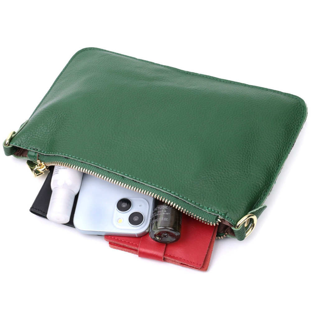 Оригінальна жіноча сумка-клатч із двома ременями з натуральної шкіри Vintage 22647 Зелена Київ - фото 9