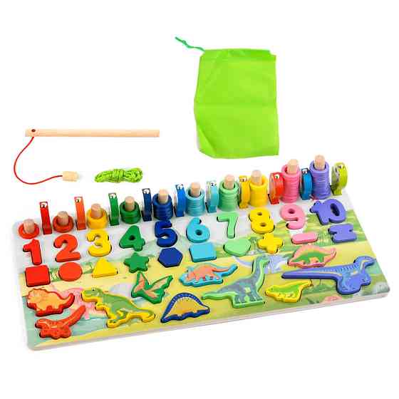 Деревянная игрушка Центр развивающий MD 2758 фигурки, рыбалка, цифры, динозавры Винница