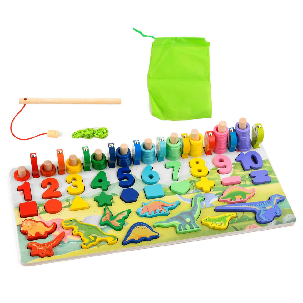 Деревянная игрушка Центр развивающий MD 2758 фигурки, рыбалка, цифры, динозавры Винница - изображение 5
