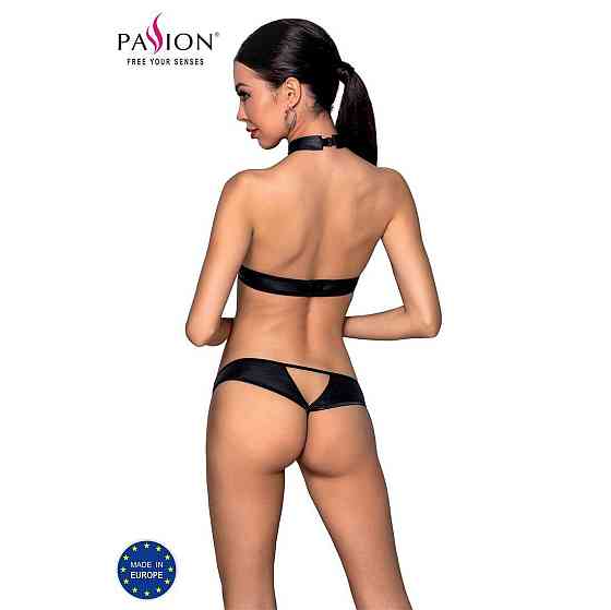 Комплект відкритий топ та трусики з екошкіри з люверсами Passion MALWIA SET OpenBra XXL/XXXL, black Sex Aura Київ