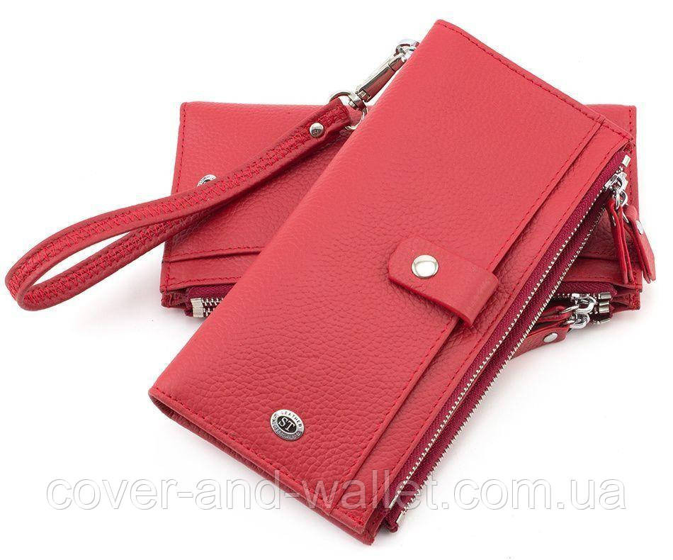 Шкіряний яскравий гаманець із ремінцем на руку та відділенням на блискавці червоного кольору ST Київ - фото 2