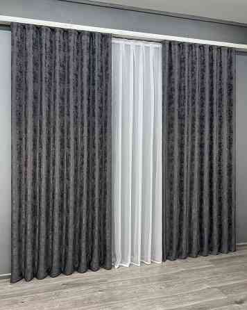 Комплект готовых штор VR-Textil Жаккард Sultan YL № 1211ш Графитовый 200х270 см 2 шт (32-458) Киев