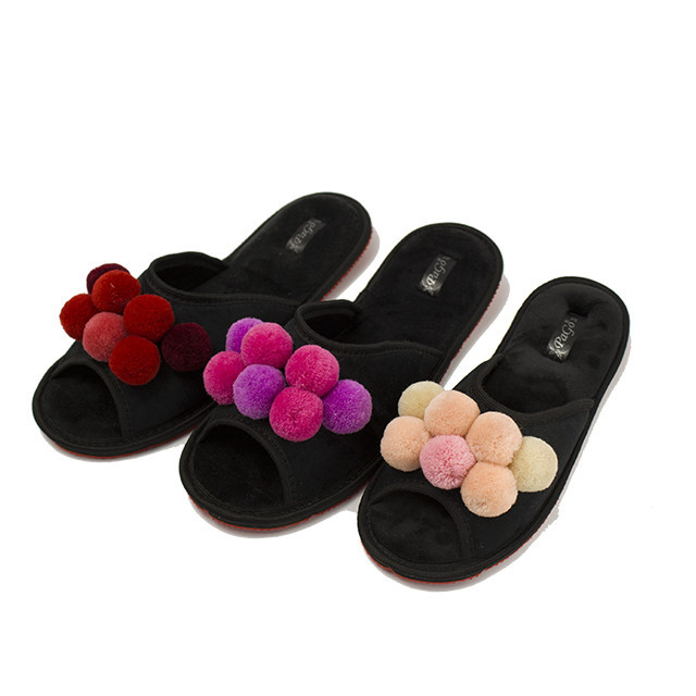 Тапки жіночі домашні відкриті на підошві "Синій помпон" чорний Одеса - фото 14