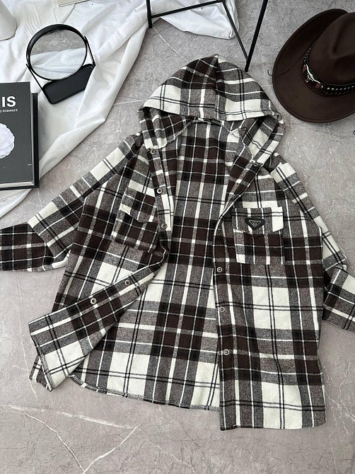 Жіноча повсякденна сорочка в клітинку з капюшоном турецький кашемір Шоколад, 42/46 Одеса - фото 1