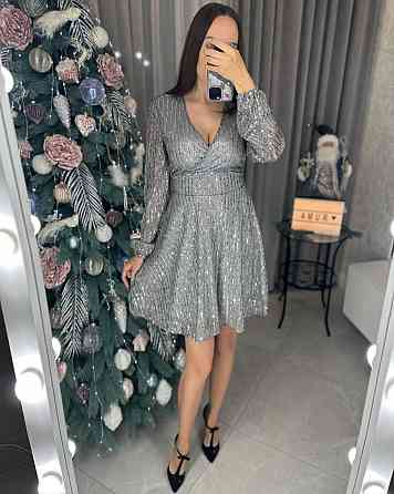 Жіноче святкова блискуча сукня міні з паєтками Сталевий, 48/50 Одеса