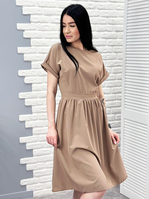 Женское платье миди с короткими рукавами Валенсия 46, Капучино Киев - изображение 2