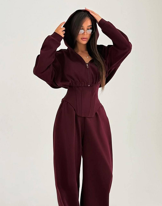 Жіночий стильний трендовий костюм-трійка петля Бордо, 42/44 Одеса - фото 5