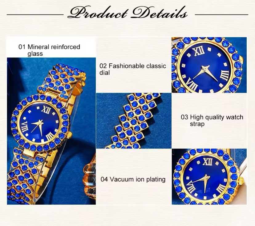 Подарочный набор для женщин Сердце наручные часы кольцо ожерелье и серьги без подарочной коробки синий Киев - изображение 9