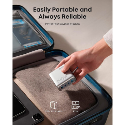 Зарядное устройство Anker Laptop GaN 140W 3xUSB-C PD3.1 + USB-A + display + cable Silver (B2697G41) Винница - изображение 6