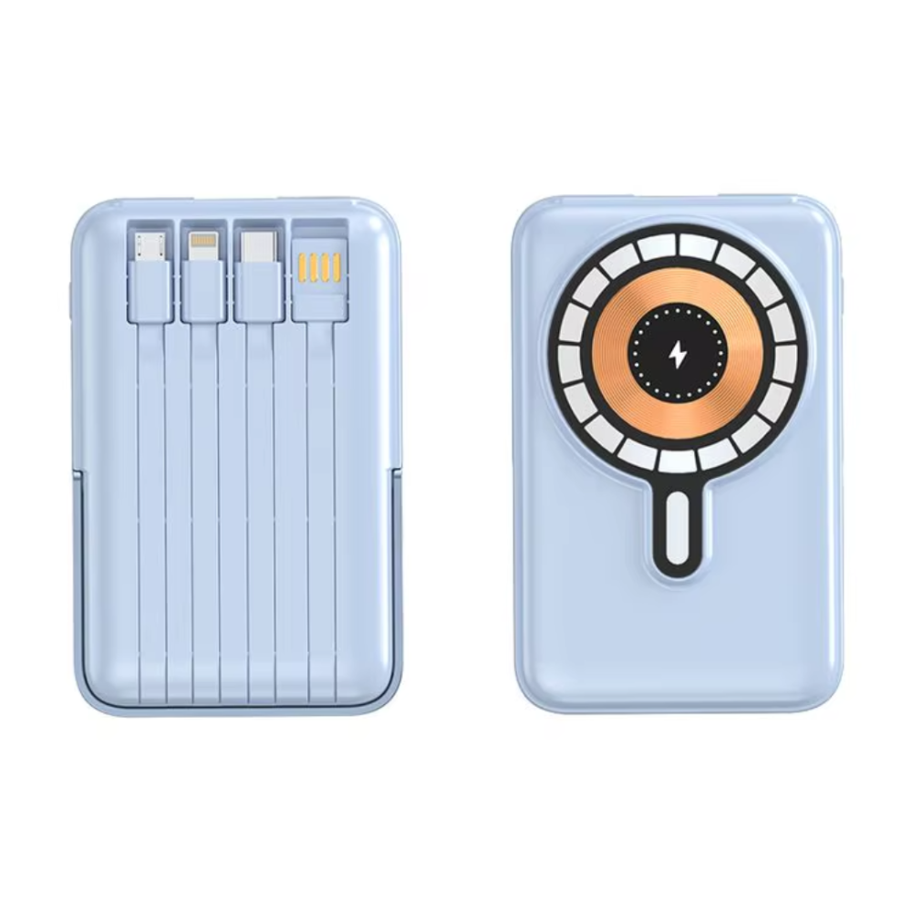 Павербанк бездротовий магнітний 10000мАг, Powerbank з кабелями Type-C/Lightning/micro USB/USB, 22.5W Blue Кам'янець-Подільський - фото 6