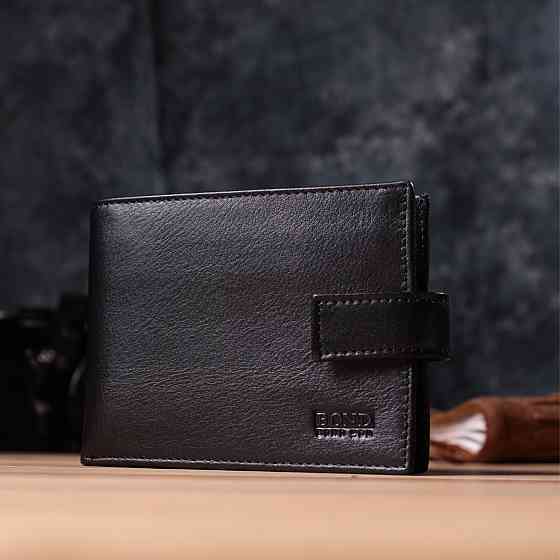 Вместительный мужской кошелек из натуральной кожи Черный (BOND) Киев