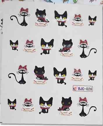 Новогодние наклейки на ногти кошки - размер наклейки 5*6см, инструкция есть в описании товара Киев
