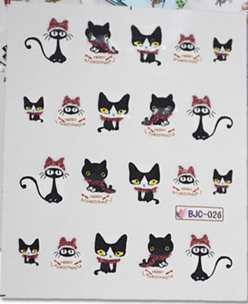 Новогодние наклейки на ногти кошки - размер наклейки 5*6см, инструкция есть в описании товара Киев - изображение 2