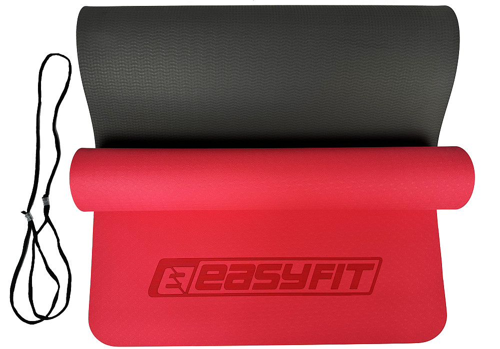EasyFit Килимок для йоги та фітнесу EasyFit TPE+TC 6мм двошаровий червоний-чорний Коломия - фото 5