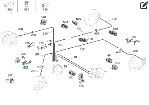 Mercedes-Benz  A1664211494 Пластиковий кронштейн - тримач гальмівного шланга переднього правого поворотного кулака ML/GLE W166 GLE Coupe C292 GL/GLS X Одесса
