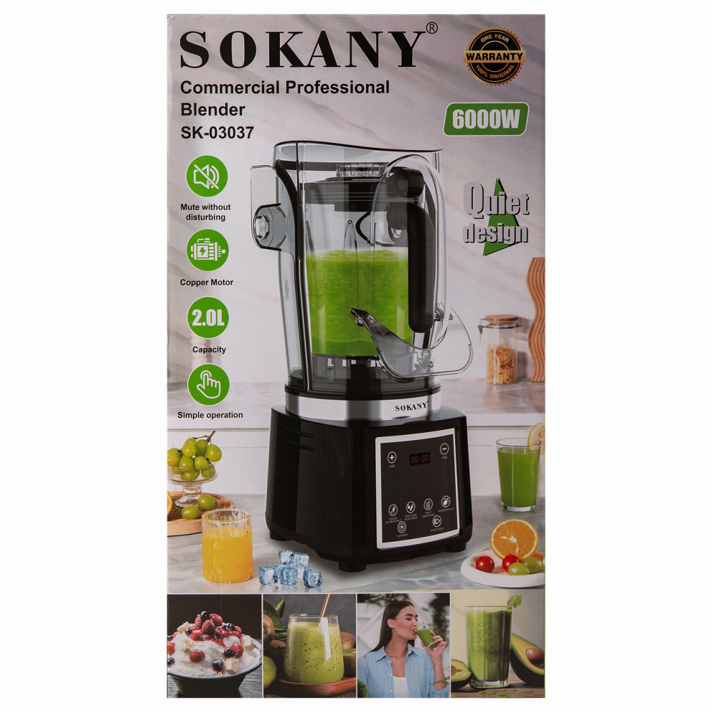 Бесшумный блендер Sokany с 2-литровой чашей для смузи и коктейлей, портативный 6000 Вт SK-03037 Киев - изображение 10