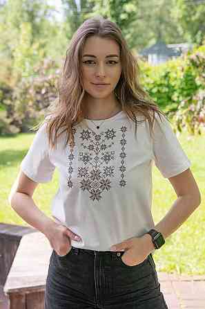 Женская вышиванка с коротким рукавом, молочная хлопок топ 44/46 Киев