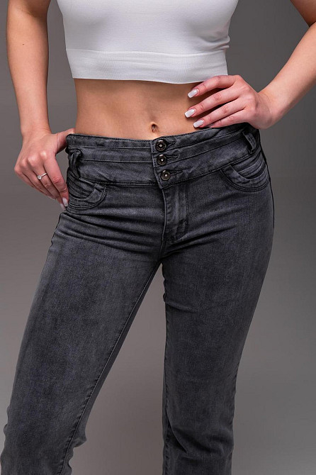 Жіночі джинси з високою талією темно-сірі Slim Fit: джинси звужені високі на три ґудзики 30 Одеса - фото 10