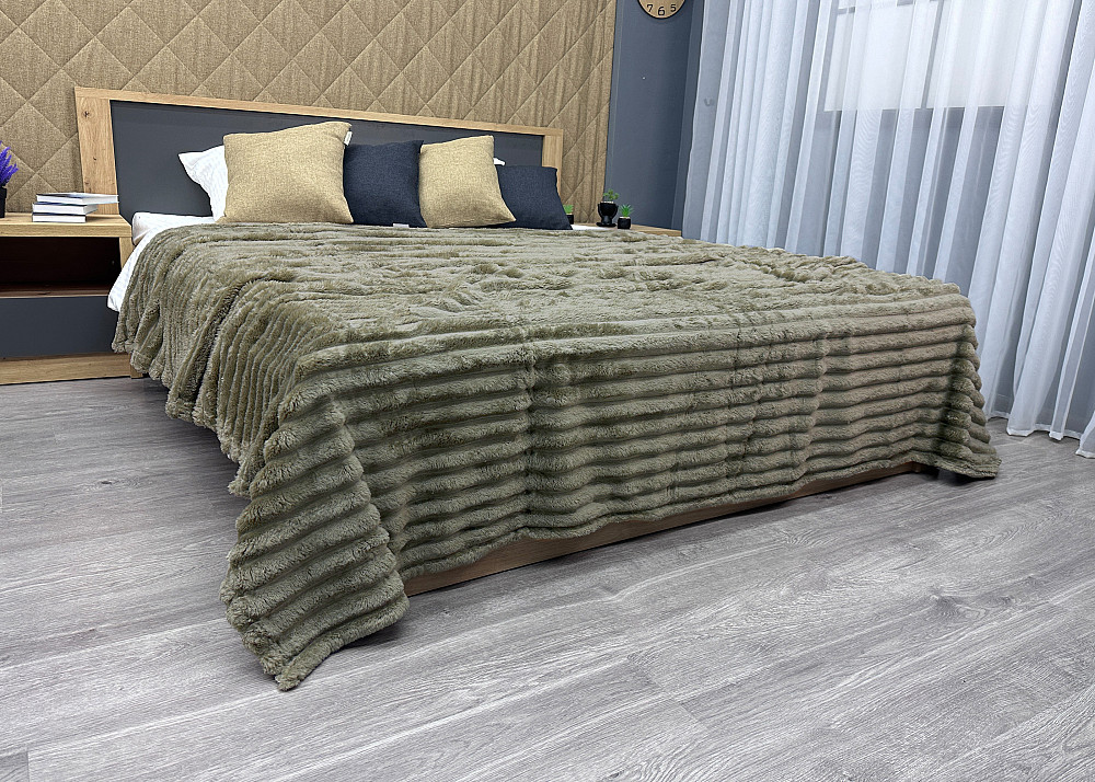 Плед-покривало смужка VIP Шарпей 200х230 см (+-10см) Болотний (87-143) Київ - фото 4