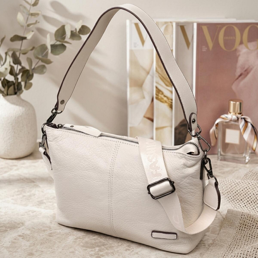 Прямокутна сумка жіноча з двома знімними ременями з натуральної шкіри Vintage 22377 Біла Київ - фото 11